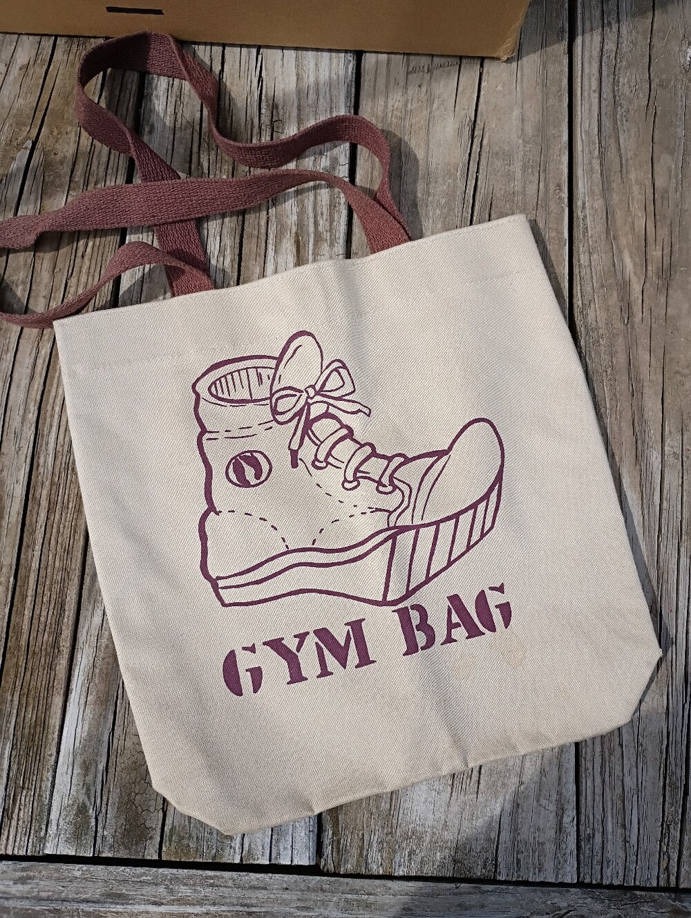 Vintage Canvas Tote with Maroon Sneaker Graphic